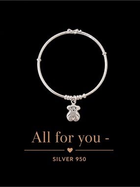 950 Silver Teddy Bear Charm Bangle